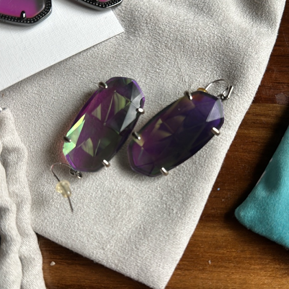 Kendra Scott faceted Elle Silver In Dichroic Glass Drop Earrings